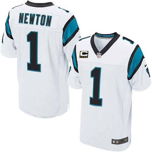 Men's Elite Cam Newton C Patch Nike Jersey White Road - #1 NFL Carolina Panthers